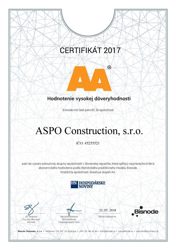certifikat ASPO Construction, s