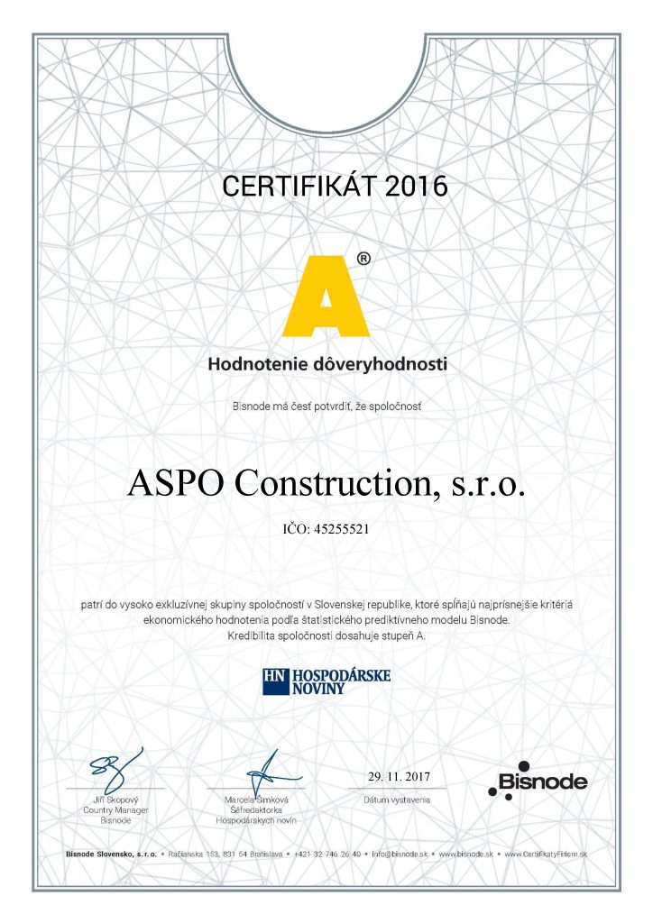 certifikat ASPO Construction, s